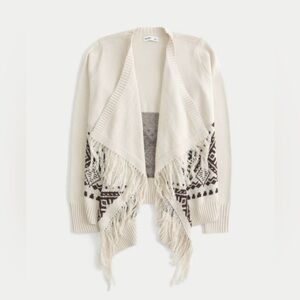 Hollister Fringed Cream and Brown Women's Sweater
